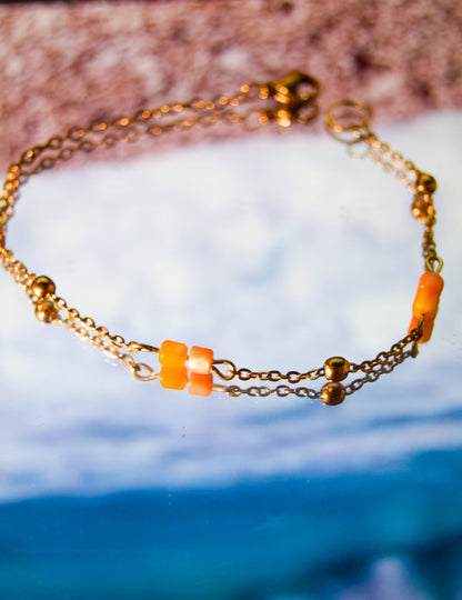 Orange seashell bracelet