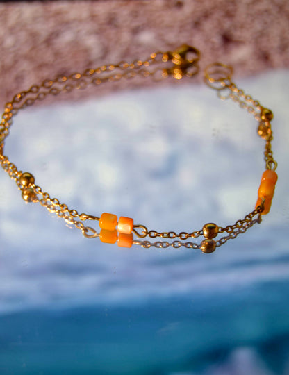 Orange seashell bracelet