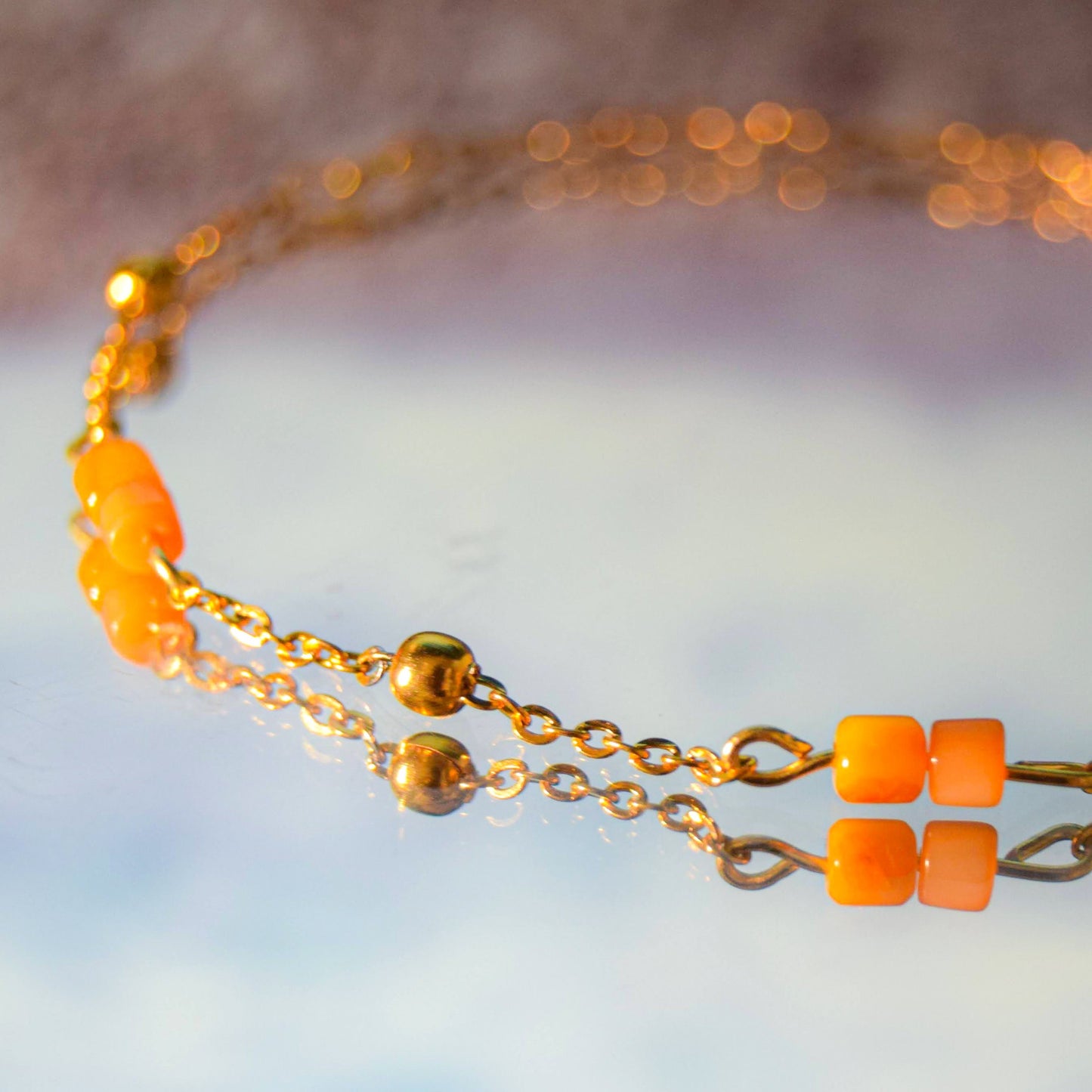 Orange seashell bracelet