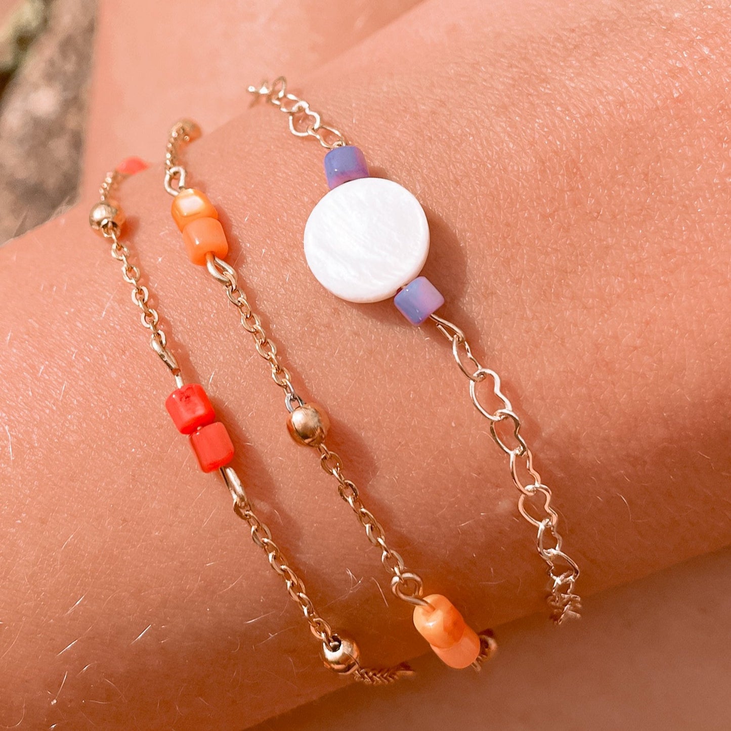 Orange seashell bracelet