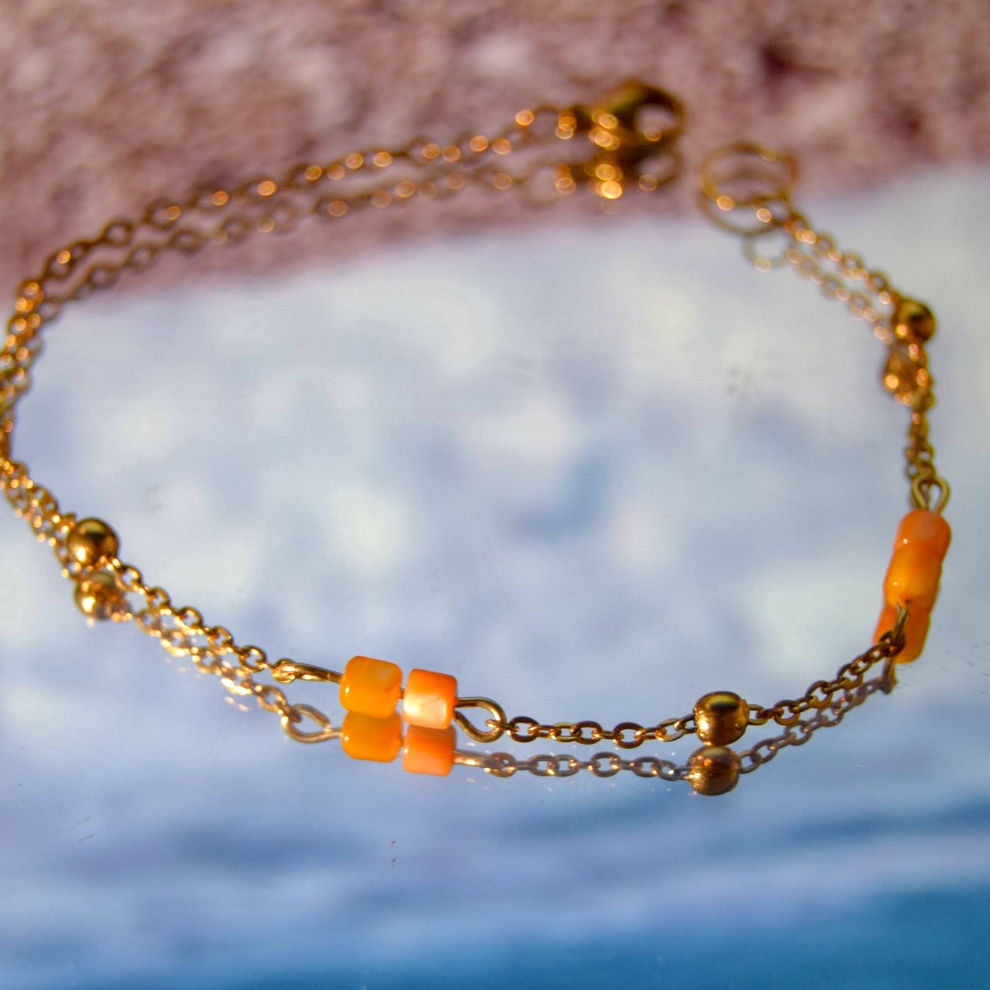 Orange seashell bracelet