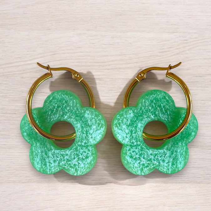 Green Flower Hoops