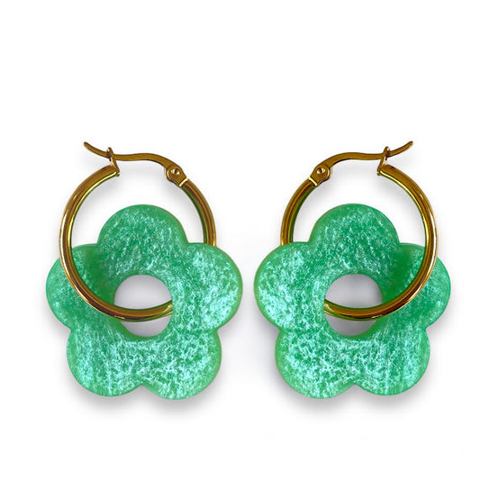 Green Flower Hoops