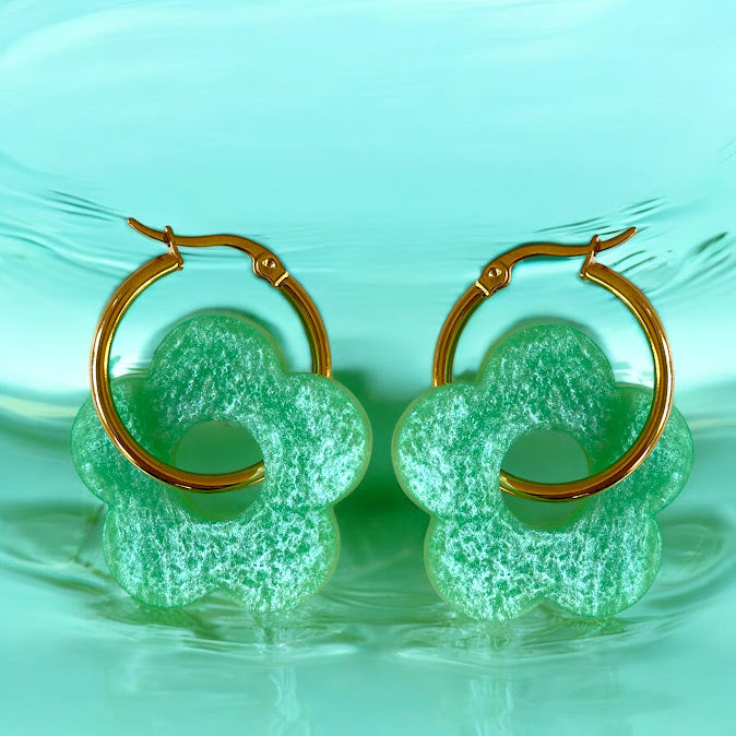 Green Flower Hoops