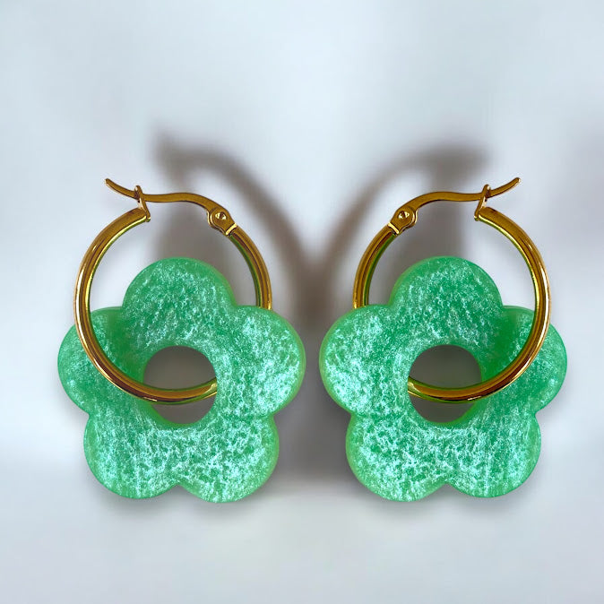 Green Flower Hoops