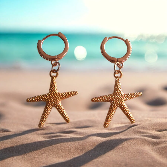 Rose Gold Huggies with Starfish Dangle