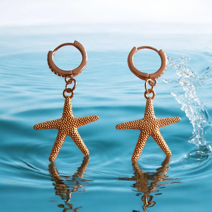 Rose Gold Huggies with Starfish Dangle