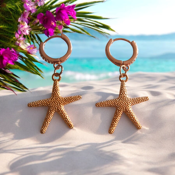 Rose Gold Huggies with Starfish Dangle