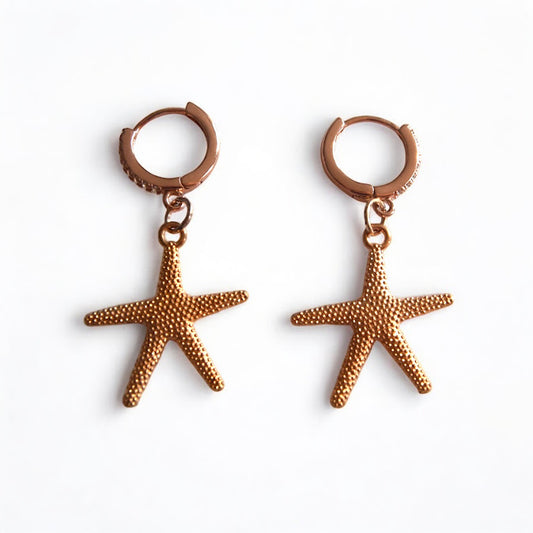 Rose Gold Huggies with Starfish Dangle