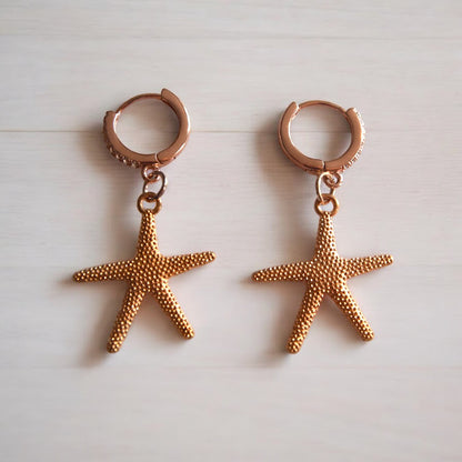 Rose Gold Huggies with Starfish Dangle